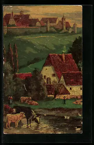 Ölgemälde-Imitations-AK Degi Nr. 417: Blick von der Herrenmühle Rothenburg o. Th., von Philipp Zeitner