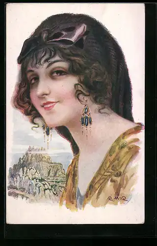 Künstler-AK Barcelonesa, Dame in spanischer Tracht