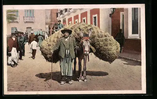 AK Mann mit Esel in spanischer Tracht