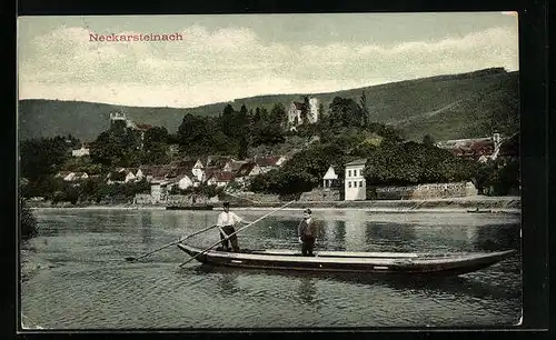 AK Neckarsteinach, Flusspartie mit Boot