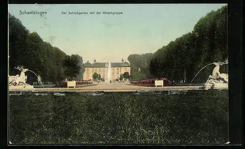 AK Schwetzingen, Schlossgarten mit Hirschgruppe