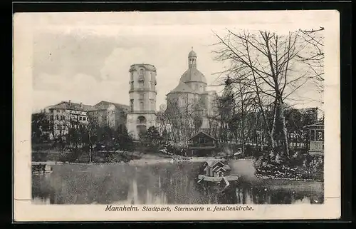 AK Mannheim, Stadtpark, Sternwarte u. Jesuitenkirche