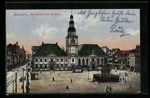 AK Mannheim, Marktplatz mit Rathaus