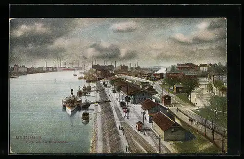 AK Mannheim, Blick von Rheinbrücke