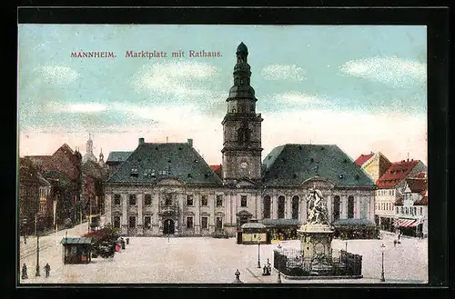 AK Mannheim, Marktplatz mit Rathaus