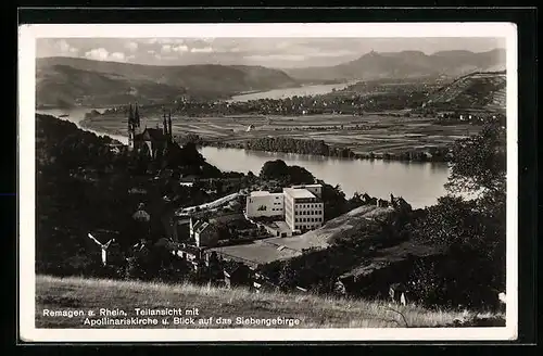 AK Remagen a. Rhein, Teilansicht mit Apollinariskirche u. Blick auf Siebengebirge