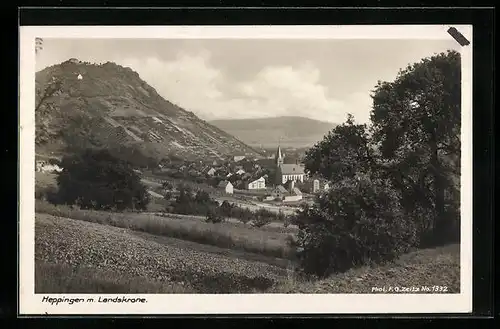 AK Heppingen m. Landskrone, Gasthaus Möhren auf Burgruine, Ortsansicht