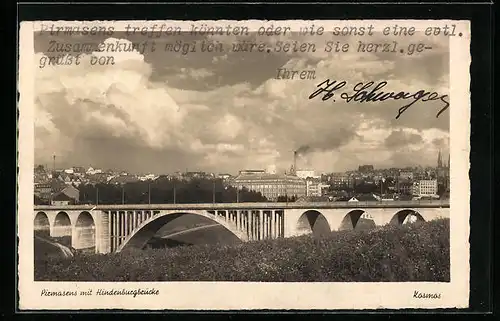 AK Pirmasens, Ortsansicht mit Hindenburgbrücke