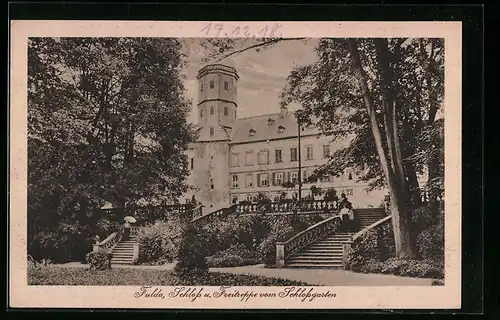 AK Fulda, Schloss u. Freitreppe vm Schlossgarten