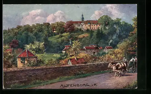 Künstler-AK Altenburg i. H., Ortspartie mit Schloss