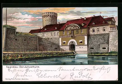 Lithographie Berlin, Spandau, Blick auf den Juliusthurm