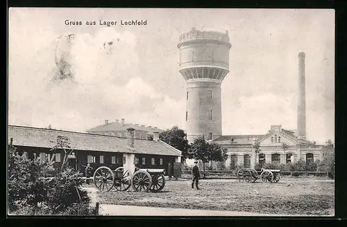 AK Lechfeld, Lager mit Kanonen und Wasserturm