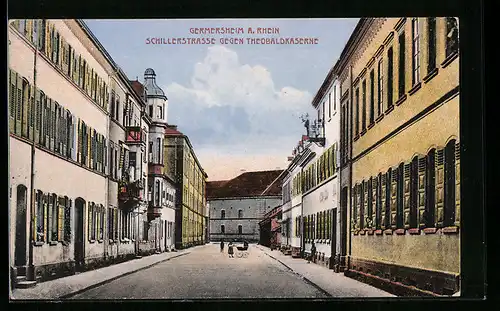 AK Germersheim a. Rhein, Schillerstrasse gegen Theobaldkaserne