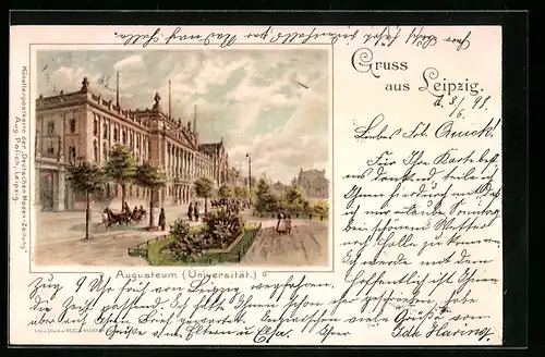 Lithographie Leipzig, Blick auf das Augusteum, Universität