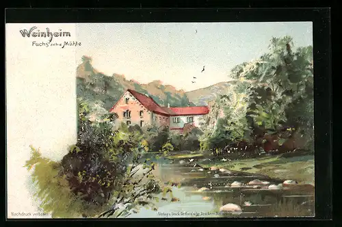 Künstler-AK Weinheim, Idylle an der Fuchs`schen Mühle