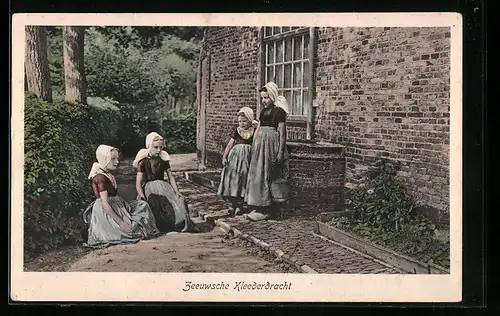 AK Junge Mädchen vor dem Haus in niederländischer Tracht