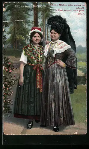 AK Zwei schöne Mädchen in thüringischer Tracht