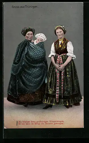 AK Oma, Mutter, Kind in thüringischer Tracht