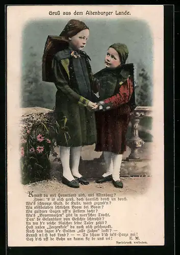 AK Zwei Kinder halten Händchen in thüringischer Tracht