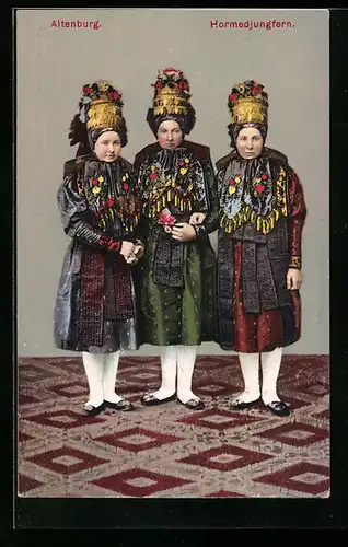 AK Drei Hormedjungfern posieren in thüringischer Tracht