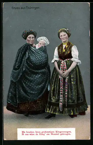 AK Zwei Frauen mit Kind in thüringischer Tracht