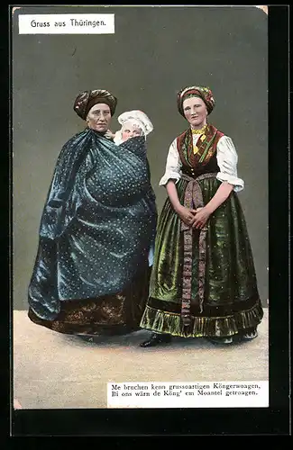 AK Zwei Frauen mit Kind posieren in thüringischer Tracht