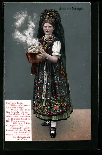 AK Festlich gekleidetes Klossmädel in thüringischer Tracht