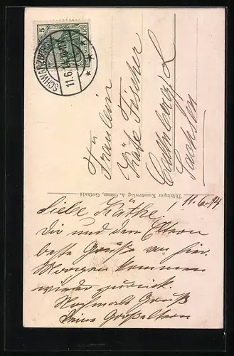 AK Dampfende Klösse von junger Frau serviert, in thüringischer Tracht