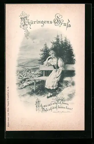 Künstler-AK Verträumtes Mädchen in thüringischer Tracht