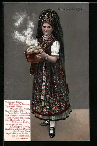 AK Eine junge Frau mit duftenden Thüringer Klössen, thüringische Tracht