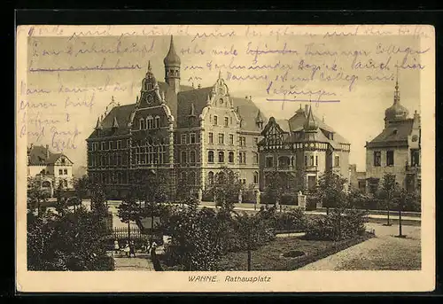 AK Wanne, Ansicht vom Rathausplatz