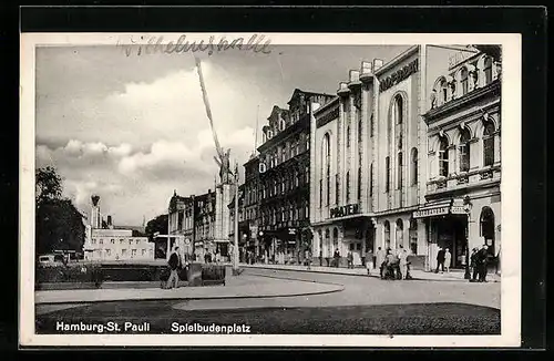 AK Hamburg-St. Pauli, Spielbudenplatz mit Passanten