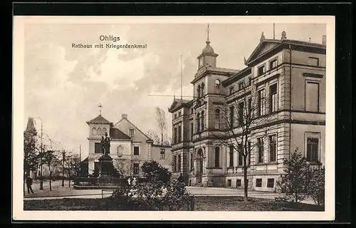 AK Ohligs, Rathaus mit Kriegerdenkmal