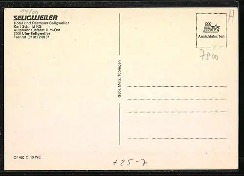 AK Ulm-Seligweiler, Hotel und Raststätte Seligweiler, Bes. Karl Schmid KG