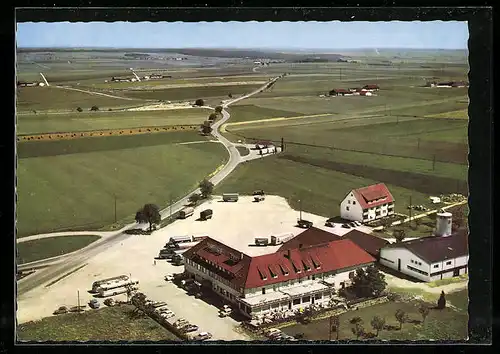 AK Ulm-Seligweiler, Raststätte Esso-Station aus der Vogelschau, Bes. Karl Schmid