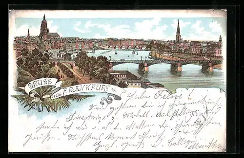 Lithographie Frankfurt a. M., Ortsansicht aus der Vogelschau