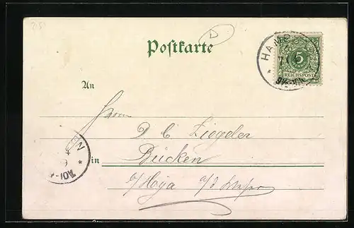 Lithographie Hamburg, Lessing-Denkmal, Alsterarkaden, Blankenese, Helgoländer, Dampfschiff Fürst Bismarck