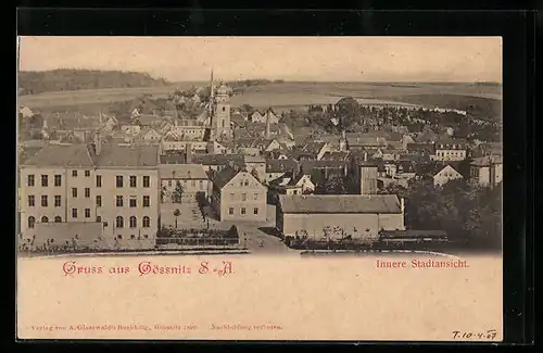 AK Gössnitz S.-A., Innere Stadtansicht aus der Vogelschau