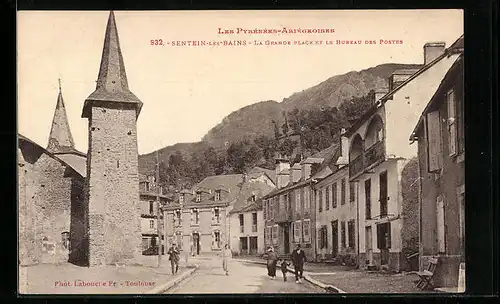 AK Sentein-les-Bains, la Grande Place et le Bureau des Postes