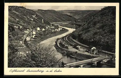 AK Laurenburg / Lahn, Ansicht des Luftkurortes mit Flusslauf