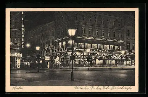 AK Berlin, Unter den Linden, Ecke Friedrichstrasse bei Nacht