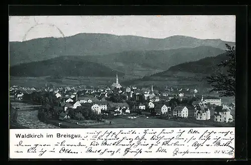 AK Waldkirch in Breisgau, Ortsansicht mit Bergen
