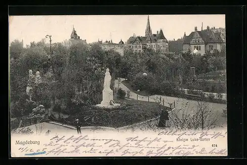 AK Magdeburg, Königin Luise-Garten mit Besuchern