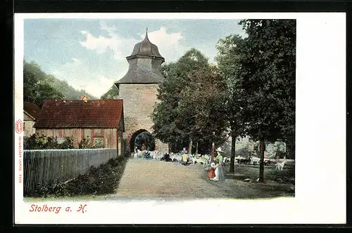 AK Stolberg a. H., Strassenpartie mit Passanten