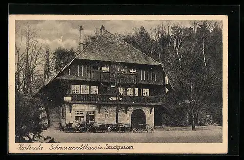 AK Karlsruhe, Schwarzwaldhaus im Stadtgarten