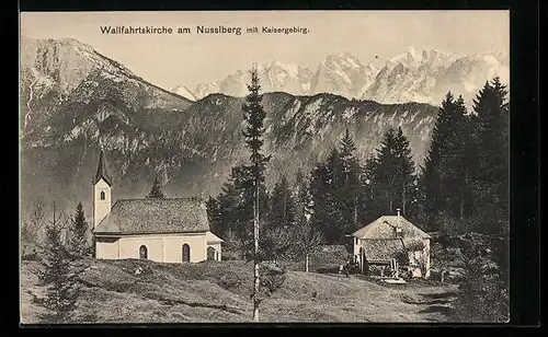 AK Nussdorf /Inn, Wallfahrtskirche am Nusslberg mit Kaisergebirg