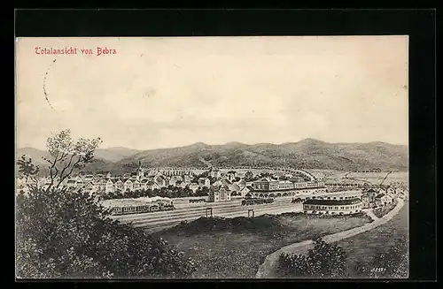 AK Bebra, Totalansicht mit Eisenbahn
