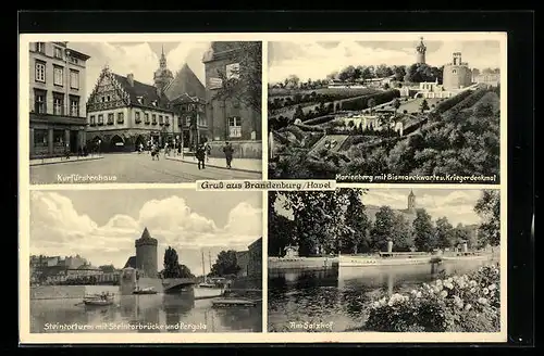 AK Brandenburg /Havel, Kürfürstenhaus, Bismarckwarte und Kriegerdenkmal