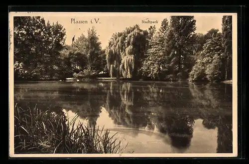 AK Plauen i. V., Blick in den Stadtpark