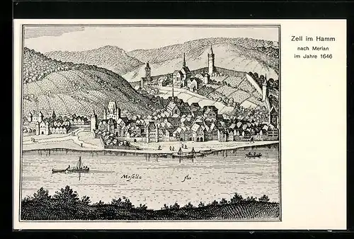 Künstler-AK Zell im Hamm, Ortsansicht, nach Merian, 1646